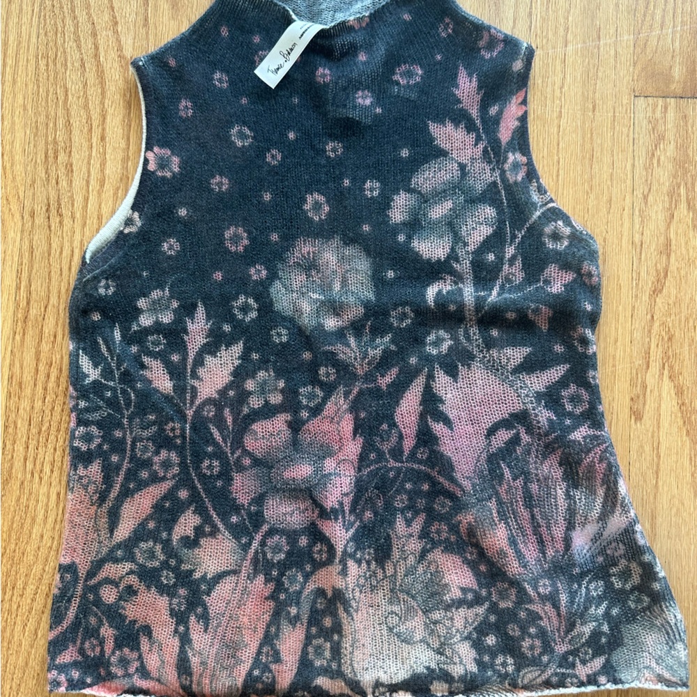 Anthropologie Black and Pink Floral Tank Top